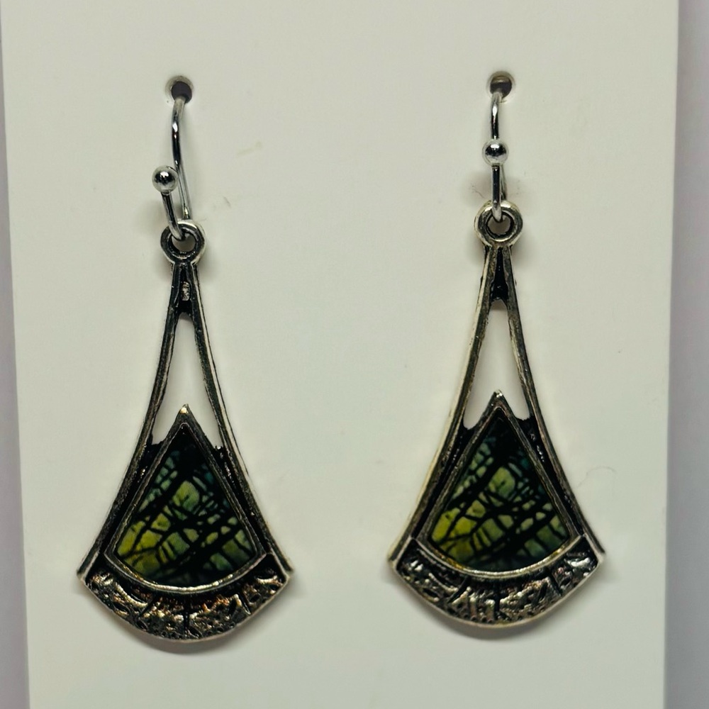 NWOT Silver and Green Dangle Earrings